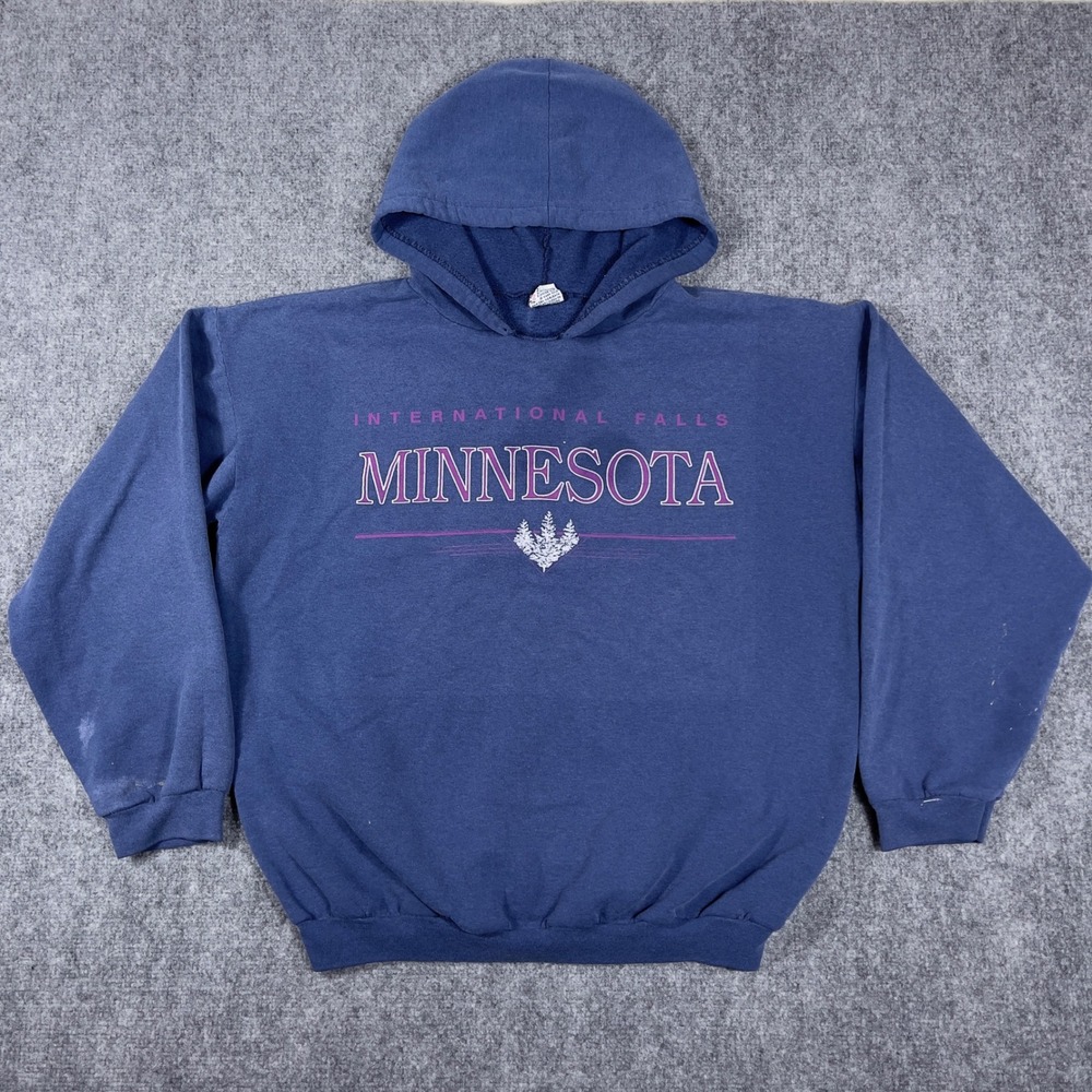 Vintage Minnesota International Falls Hoodie Unisex One Size Blue